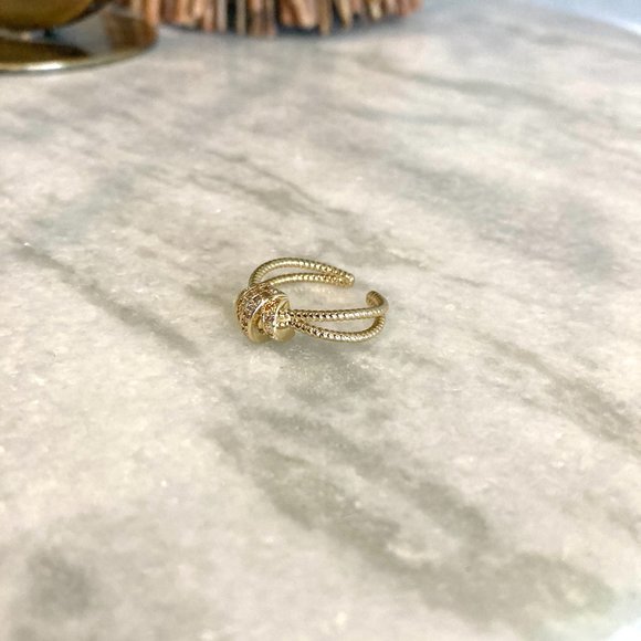 Knotted Gold Twist Zirconia Accent Adjustable Ring - Picture 5 of 10